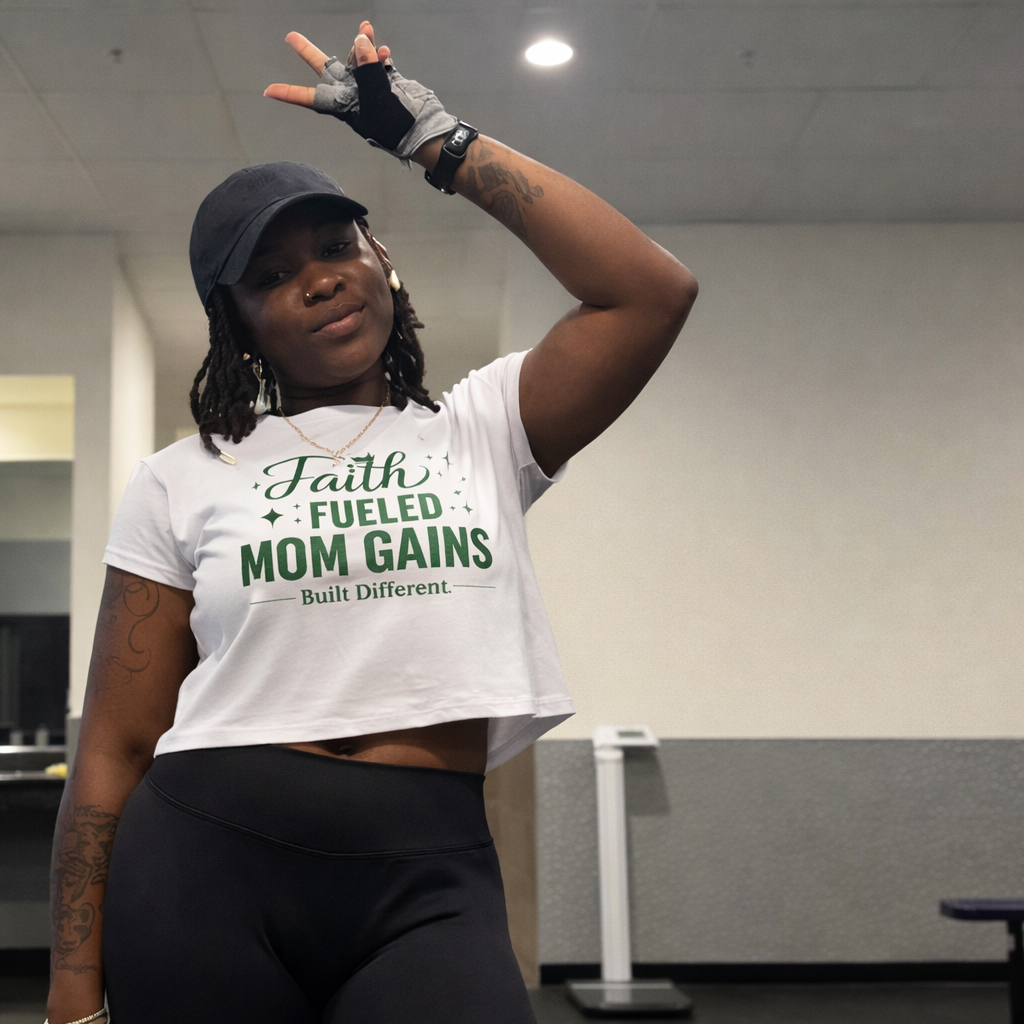 Faith Fueled Mom Gains Crop Tee-Built Different Gym Shirt