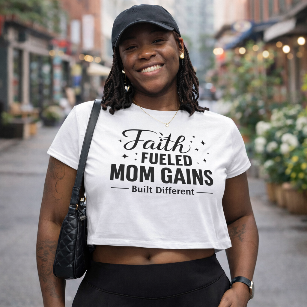 Faith Fueled Mom Gains Crop Tee-Built Different Gym Shirt