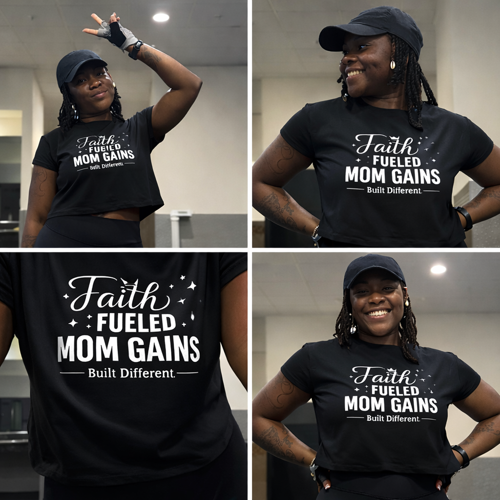 Faith Fueled Mom Gains Crop Tee-Built Different Gym Shirt