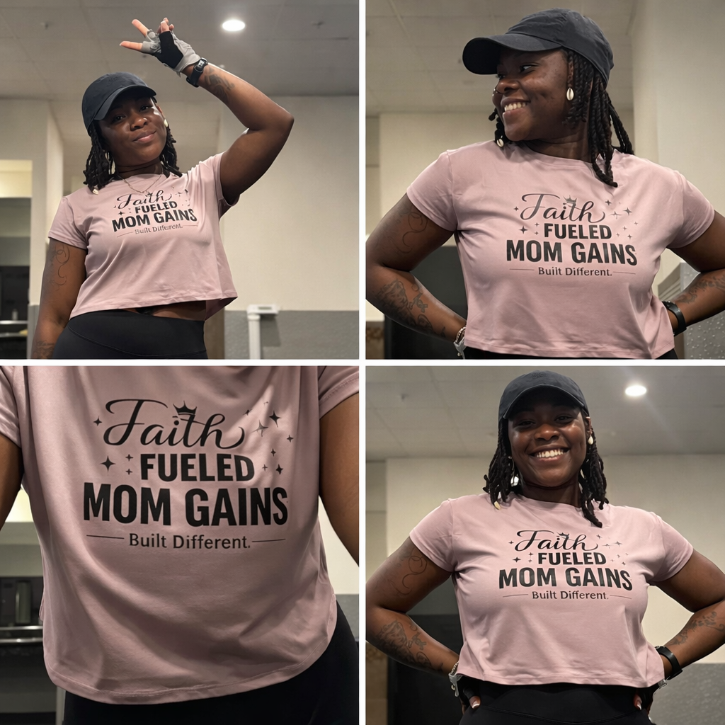 Faith Fueled Mom Gains Crop Tee-Built Different Gym Shirt
